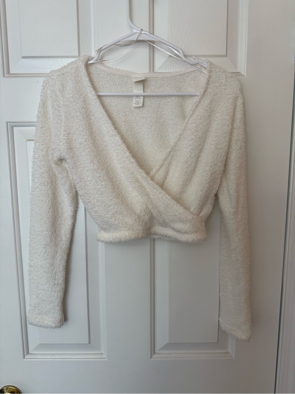 H&M Cream Plush Wrap Crop Sweater